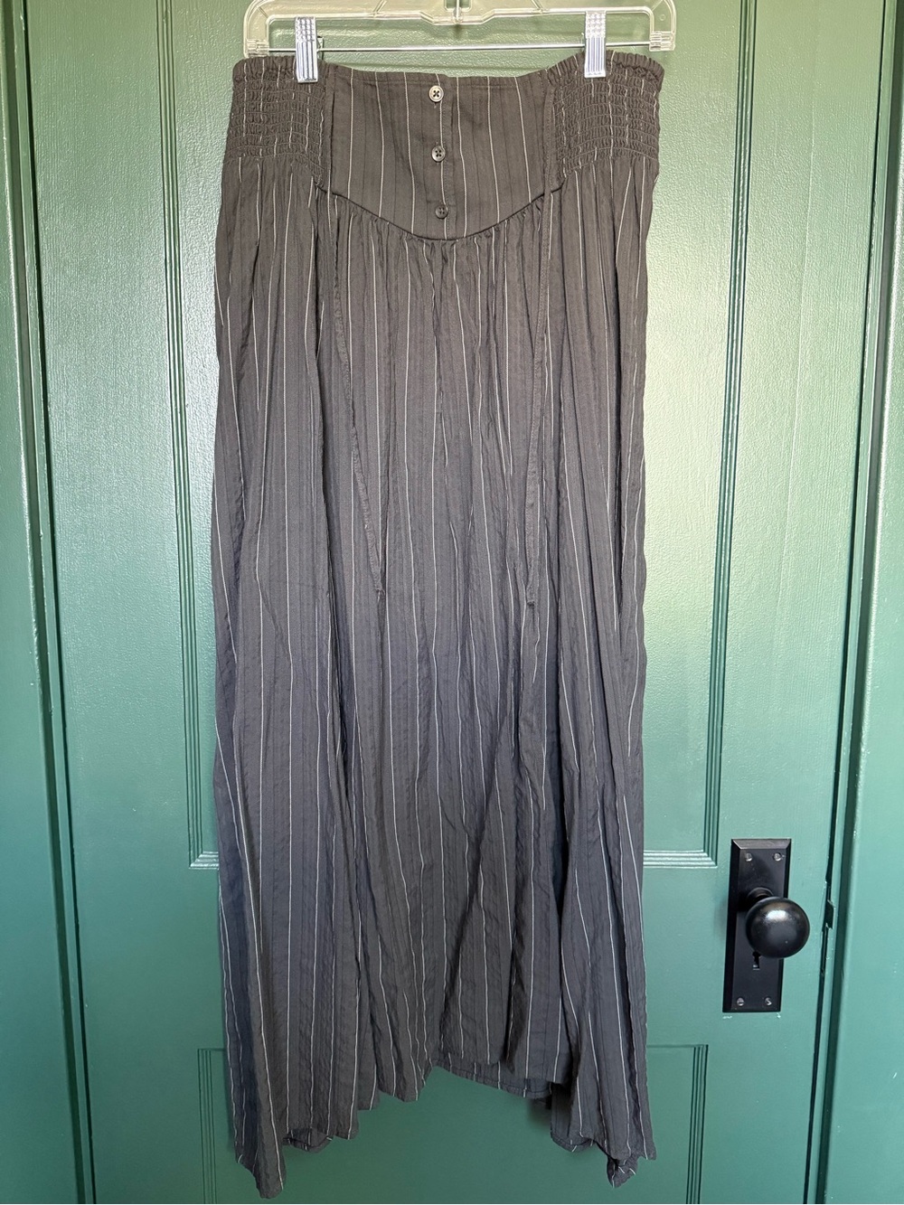 Aerie Corset Maxi Skirt Smoked Gray Pinstripe Smocked Waist L